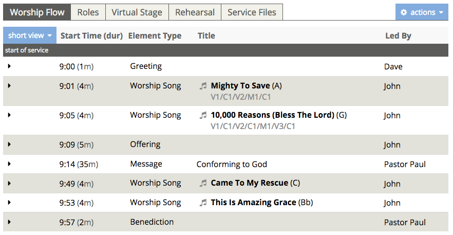 Worship Flow in WorshipPlanning.com