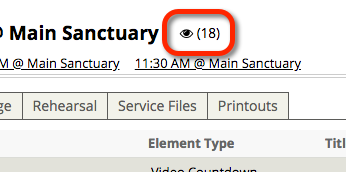 Screenshot of view count on the worship flow page.